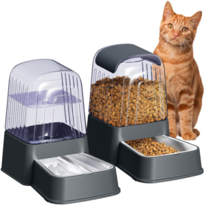 Cat Food Feeder and Water Dispenser Set with Stainless Steel Bowls